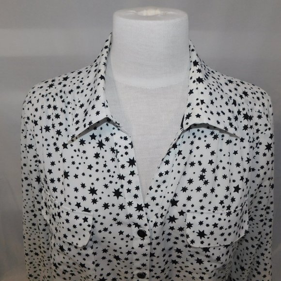 Jones New York Womens L White Black Star Blouse - Picture 3 of 15
